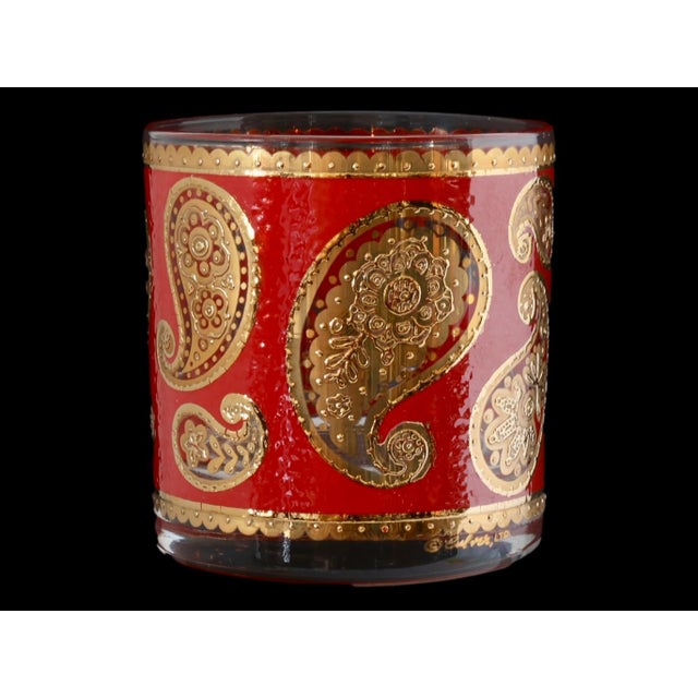 Mid-Century Modern Culver Red Paisley Old Fashioneds, S/8 For Sale - Image 3 of 4
