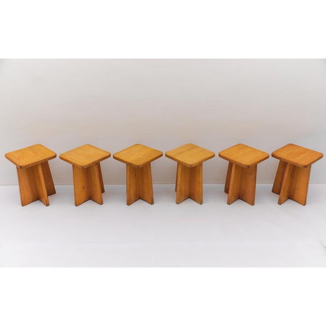 Oak Stools in the style of Pierre Chapo, France, 1960s, Set of 6 For Sale - Image 4 of 18
