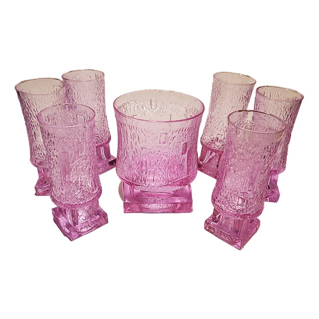 Ice Bucket and 6 Glasses in Murano Glass Alexandrite, Italy, 1960s, Set of 7 For Sale