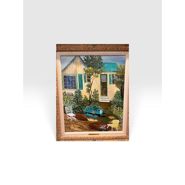 1980s Francis “Duke” Downs Palm Beach Florida Cottage Garden Original Oil on Canvas, Signed & Framed For Sale In West Palm - Image 6 of 8