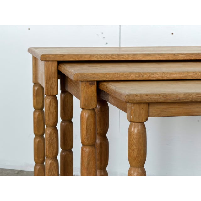 Wood Mid-Century Modern Oak Nesting Tables in the style of Henning Kjærnulf, Denmark, 1970s For Sale - Image 7 of 10