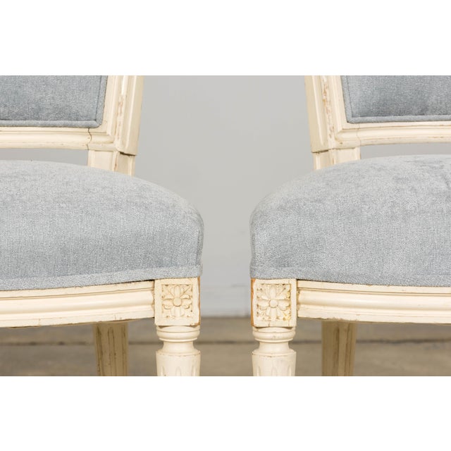 Set of 6 French Louis XVI Painted Dining Chairs in Dusty Blue, Early 20th Century For Sale - Image 12 of 18
