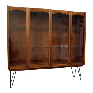 1940s Mid-Century Danish Modern Lighted Glass Door Walnut Cabinet/Credenza For Sale