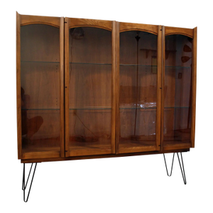 1940s Mid-Century Danish Modern Lighted Glass Door Walnut Cabinet/Credenza