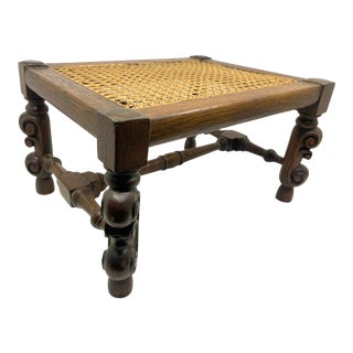 Antique Tiger Oak and Cane Foot Stool For Sale
