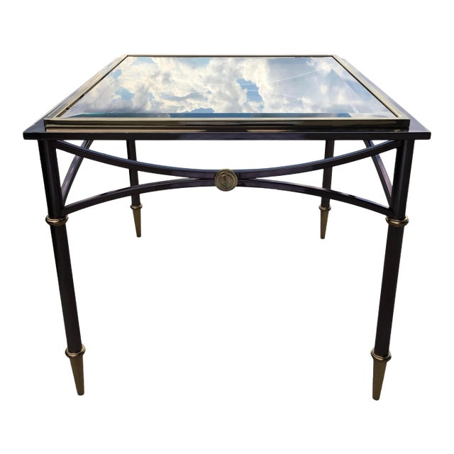 Mid 20th Century Jansen Style Gun Metal End Table With Brass Mounts From Design Institute of America For Sale