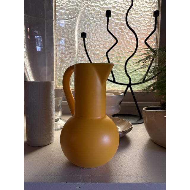 Modern Modern Sculptural Matte Yellow Ceramic Pitcher For Sale - Image 3 of 8