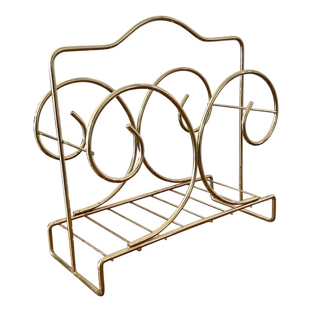 1930s Hollywood Regency Brass Magazine Rack For Sale