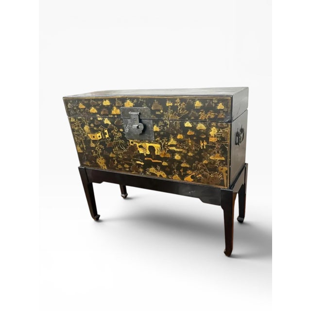 1900 - 1909 Early 20th Century Chinese Chinoiserie Lacquered Chest on Stand With Certificate of Antiquity For Sale - Image 5 of 14