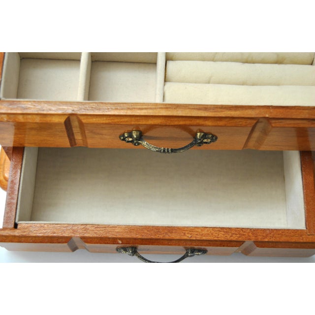 Wood Vintage Wood Jewelry Box With Drawers and Mirror For Sale - Image 7 of 10
