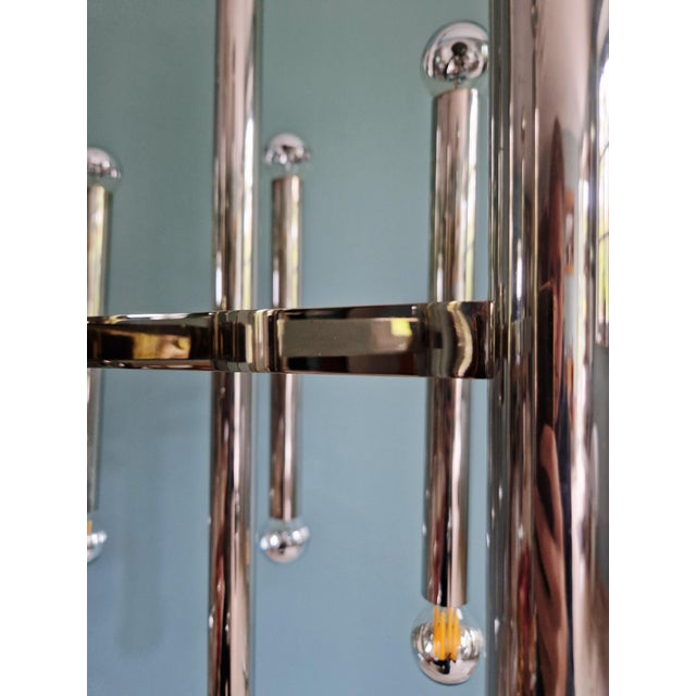Large Chrome-Plated Metal 24-Light Chandelier attributed to Gaetano Sciolari for Boulanger, Belgium, 1970s For Sale - Image 11 of 16