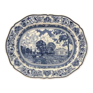 Mid to Late 20th Century Wedgwood Blue and White Transfer Platter Yale College State House