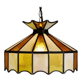 Vintage Tiffany Style Leaded Glass Pendant Light Chandelier For Sale