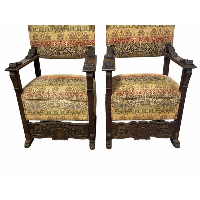 Traditional Pair of 19th Century Italian Renaissance Revival Walnut Armchairs For Sale - Image 3 of 12