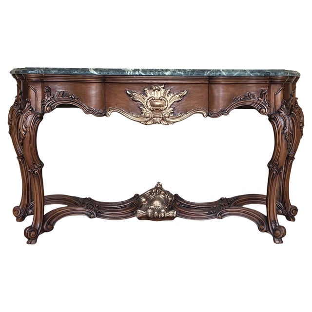 Early 20th Century Large French Regency Carved Walnut Console Table with Gilted details and drawer For Sale - Image 15 of 18