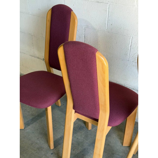 Pink Upholstered Beechwood Dining Chairs 4-Set Denmark Mid-Century Modern 1980s For Sale - Image 4 of 10