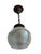 A rare pair of vintage pendant lights featuring prismatic and ribbed glass shades and ornate bronze-toned brass fitters...