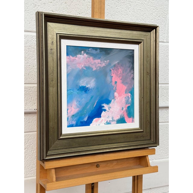 Pink Blue & White Abstract Art in a Bronze Frame by Contemporary British Artist 2025 For Sale - Image 12 of 17