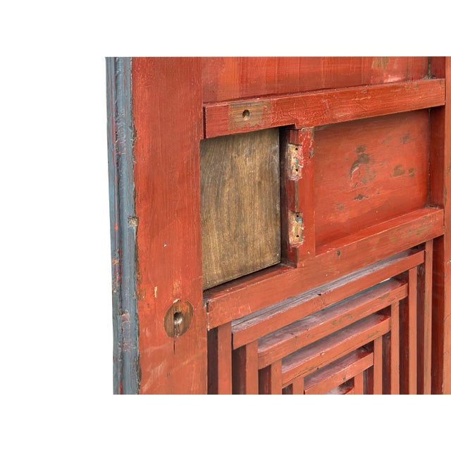 Pair Vintage Chinese Teal Blue Yellow Fujian Style Graphic Wood Wall Door Panels For Sale - Image 9 of 11