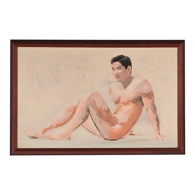 Vintage Painting of an Asian Man, Circa 1980 For Sale