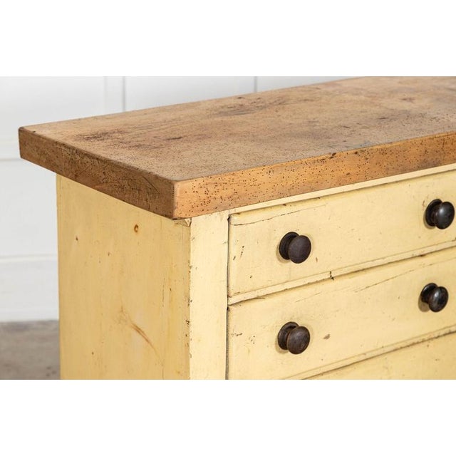 English Painted Pine Dresser Base with Drawers and Elm Top, 1890 For Sale - Image 9 of 16