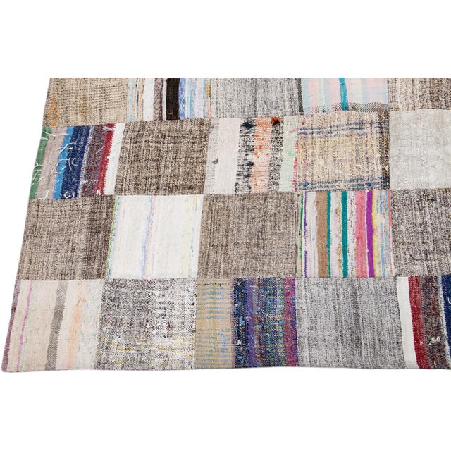 Vintage Multicolor Handmade Patchwork Turkish Wool Rug For Sale - Image 4 of 12