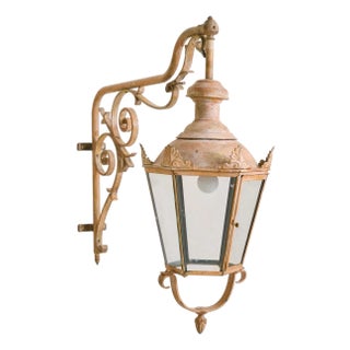 French Aged Metal Lantern Sconce, 1950s - 2 Available For Sale