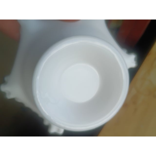 Fenton Art Glass Company Vintage 1950s Fenton White Milk Glass and Opalescent Hobnail Ruffled 4-Piece Set For Sale - Image 4 of 6