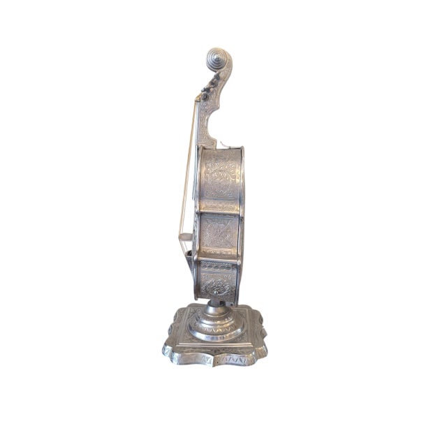 Antique Silverplate Violin With Music Box and Secret Drawer For Sale - Image 4 of 11