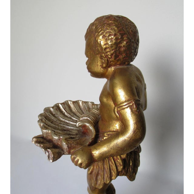 Vintage Hollywood Regency Italian Venetian Carved Gilt Gold & Silver Burnished Figurine, Accent With Carved Grotto Shell For Sale - Image 11 of 13