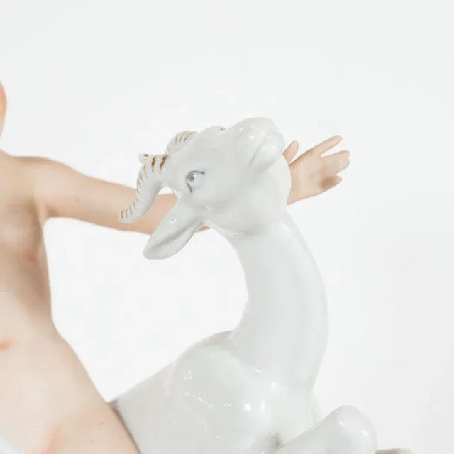 Art Deco Art Deco Female Figure With Leaping Ibex Porcelain Statue by Wallendorfer For Sale - Image 3 of 10