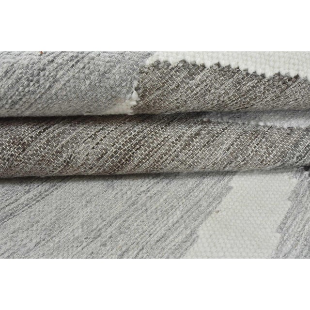 Abstract Kilim Rug 8’9” X 12’3” White Gray Wool Handwoven Carpet For Sale - Image 11 of 14