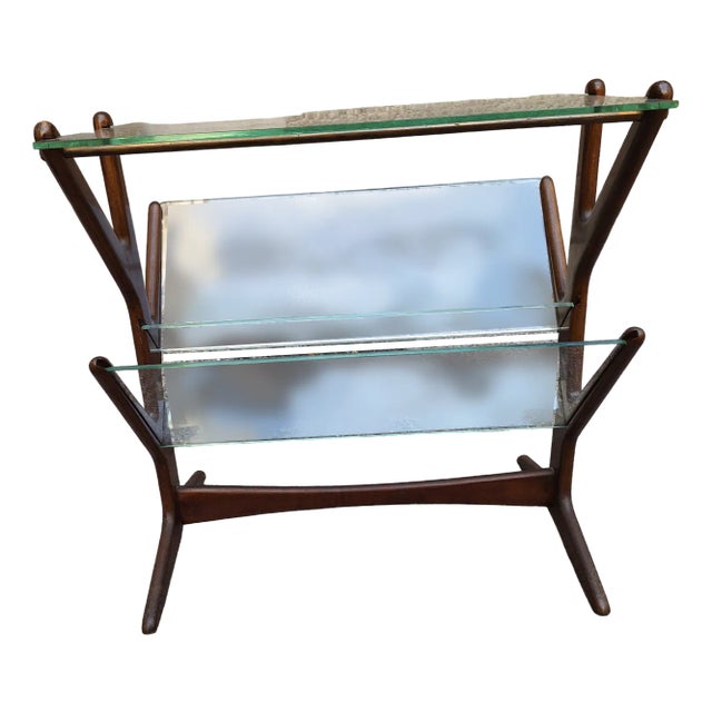 Vintage Magazine Rack in Wood and Glass Cesare Lacquer by Cesare Lacca for Cassina, 1950s For Sale
