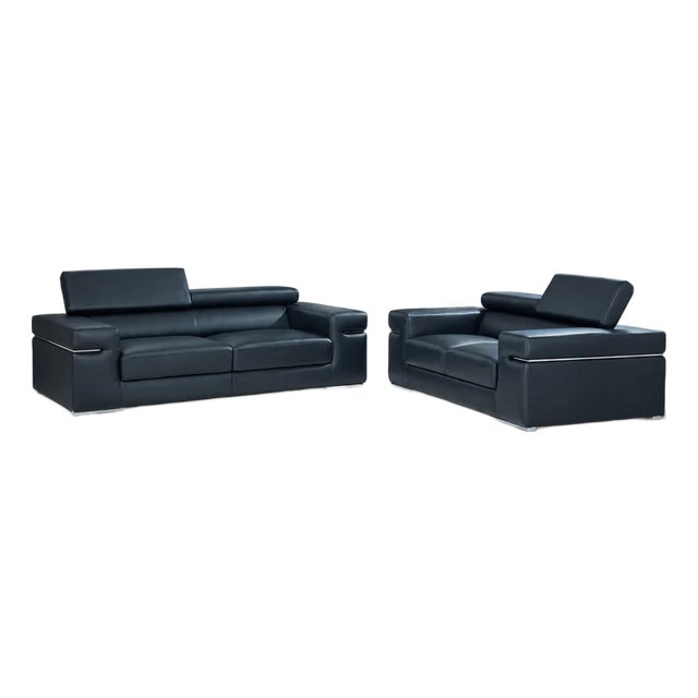 Soho Black 2-Piece Leather Match Living Room Set For Sale