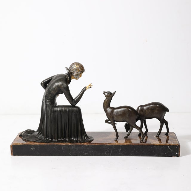 Art Deco "Elegante Aux Biches" on Alabaster Base Signed D.Constan by Chiparus For Sale - Image 11 of 12