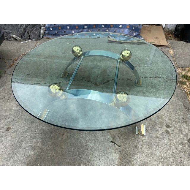 1970s Vintage Space Age Design Chrome and Glass Atomic Coffee Table For Sale - Image 5 of 13