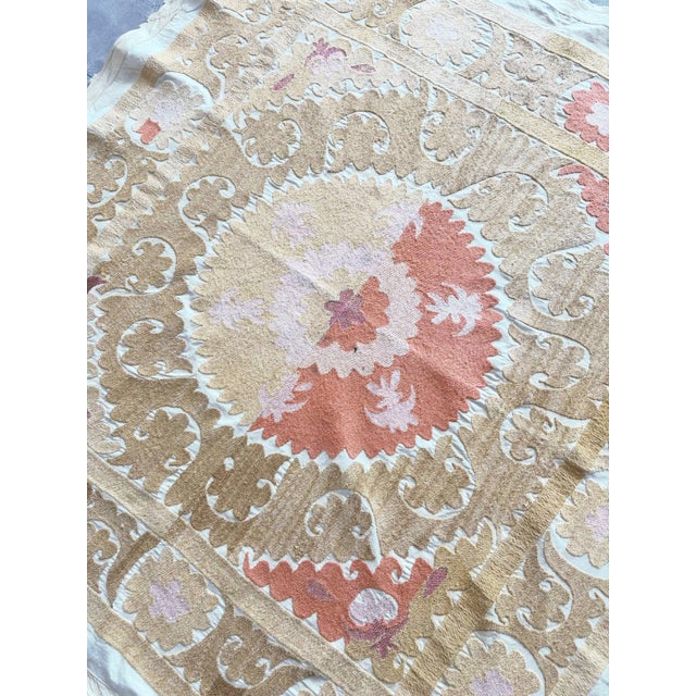 1960s Neutral Tan Suzani Tablecloth For Sale - Image 5 of 7