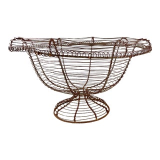 Antique French Pedestal Urn Hand Made Black Twisted Wire Basket For Sale