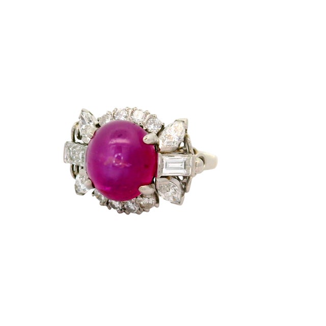 Metal 5.00 Carat Star Ruby Diamond Platinum Ring, Size 6.75 For Sale - Image 7 of 9
