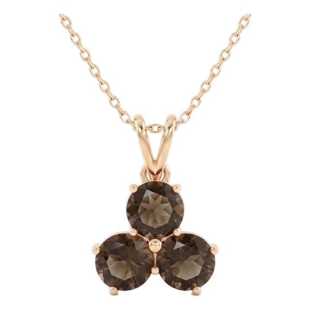 Smoky Quartz Pendant Necklace | Natural Gemstone Trio Pendant | Minimalist Statement Necklace For Sale