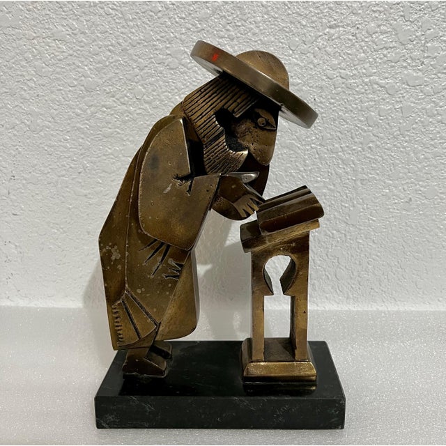 Frank Meisler, Rare Vintage Israeli Judaica Rabbi Praying Mechanical Sculpture Frank Meisler For Sale - Image 4 of 11