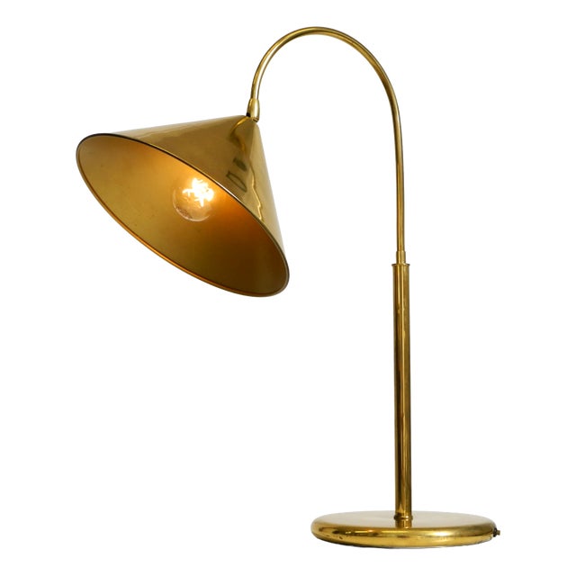 Large Mid-Century Modern Brass Table Lamp with Conical Shade, 1960s For Sale