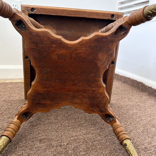 Late 19th Century American Victorian Oak Parlor Table With Spool Legs and Glass Ball & Claw Feet For Sale - Image 9 of 11