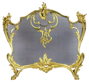 Louis Xv Style Fireplace Screen in Gilded Bronze with Metal Protective Mesh