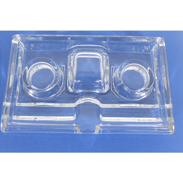 Transparent Vintage Glass Inkwell and Pen Holder Desk Organizer Ink Well For Sale - Image 8 of 8