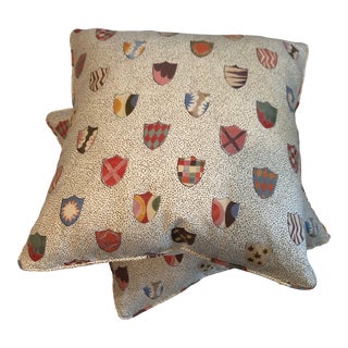 Sloppy Menocal Studio for Schumacher With Different Emblem Pillow Covers- Set of 2 For Sale
