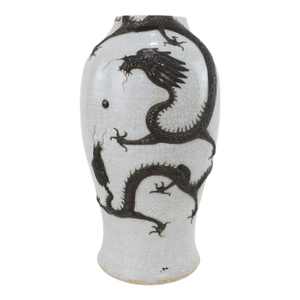 Mid 19th Century Chinese Crackle Glaze Vase With Black Dragon Relief