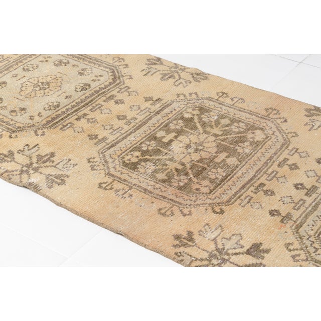 1950s Mid 20th Century. Muted Champagne & Moss Green Turkish Runner For Sale - Image 5 of 10