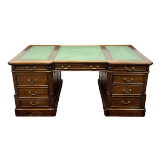 English Partner Desk in Teak and Leather For Sale