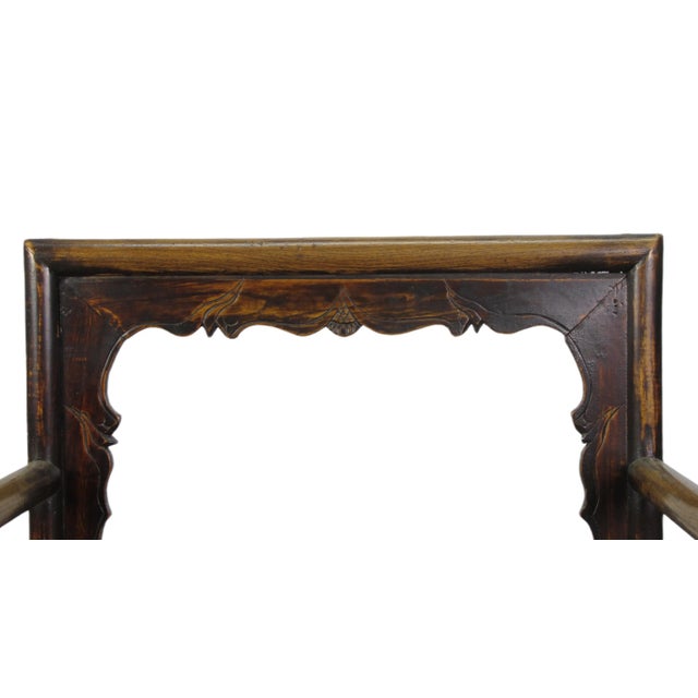 Wood Brown Antique Chinese Low Back Arm Chair For Sale - Image 7 of 11